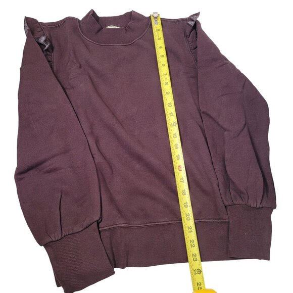 Goodthreads Women's Heritage Fleece Ruffle Shoulder Sweatshirt Dark Brown Medium - Picture 11 of 11